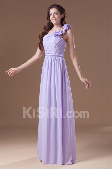 Chiffon One Shoulder Column Dress with Hand-made Flowers