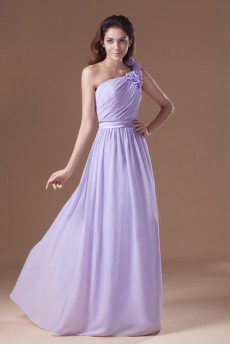 Chiffon One Shoulder Column Dress with Hand-made Flowers