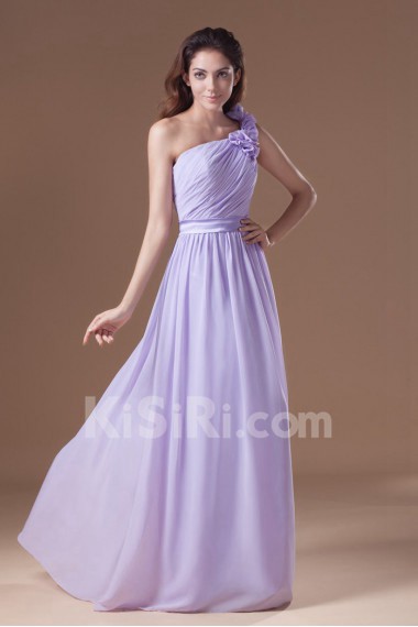 Chiffon One Shoulder Column Dress with Hand-made Flowers