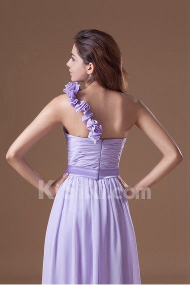 Chiffon One Shoulder Column Dress with Hand-made Flowers