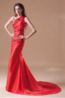 Satin Asymmetrical Sheath Dress with Embroidery