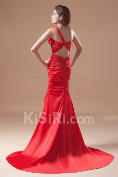 Satin Asymmetrical Sheath Dress with Embroidery