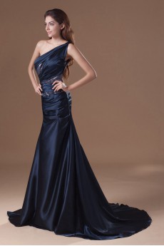 Satin Asymmetrical Sheath Dress with Embroidery