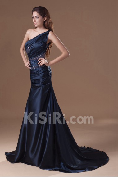 Satin Asymmetrical Sheath Dress with Embroidery