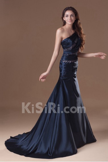 Satin Asymmetrical Sheath Dress with Embroidery