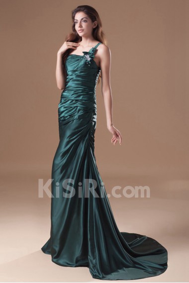 Satin One Shoulder Sheath Dress with Embroidery