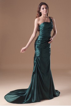 Satin One Shoulder Sheath Dress with Embroidery