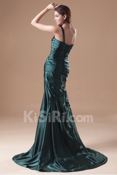 Satin One Shoulder Sheath Dress with Embroidery