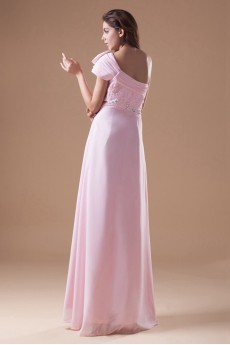 Chiffon One Shoulder Column Dress with Embroidery