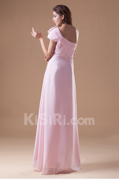 Chiffon One Shoulder Column Dress with Embroidery