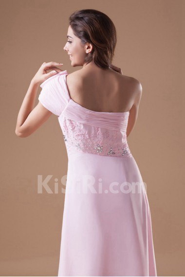 Chiffon One Shoulder Column Dress with Embroidery