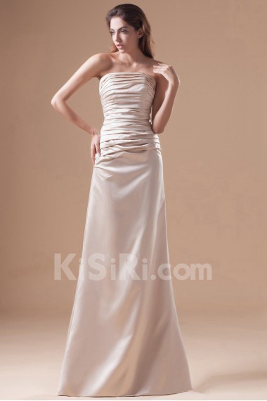 Satin Strapless A Line Dress with Directionally Ruched Bodice