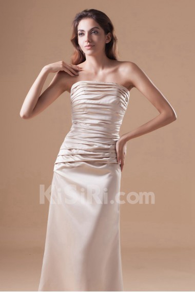 Satin Strapless A Line Dress with Directionally Ruched Bodice