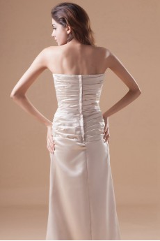 Satin Strapless A Line Dress with Directionally Ruched Bodice