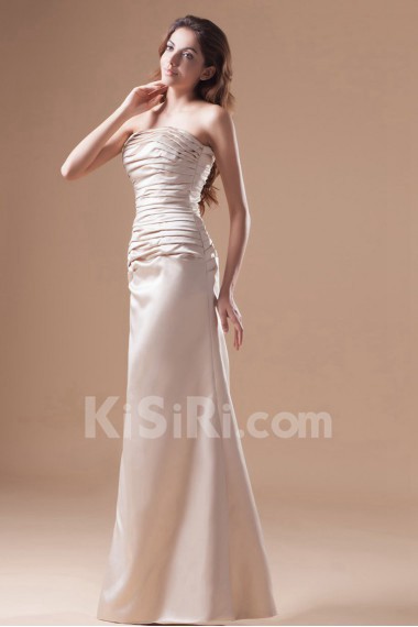 Satin Strapless A Line Dress with Directionally Ruched Bodice