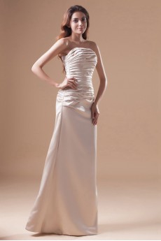 Satin Strapless A Line Dress with Directionally Ruched Bodice