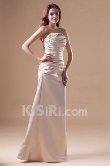 Satin Strapless A Line Dress with Directionally Ruched Bodice