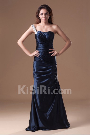 Satin One Shoulder Column Dress with Embroidery