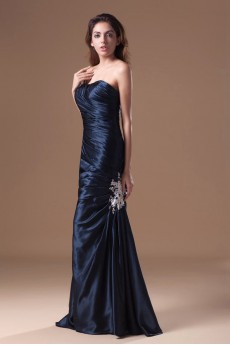 Satin One Shoulder Column Dress with Embroidery