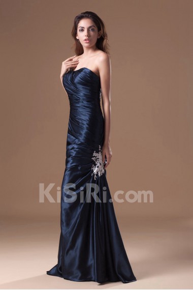 Satin One Shoulder Column Dress with Embroidery