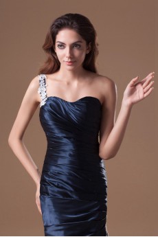 Satin One Shoulder Column Dress with Embroidery