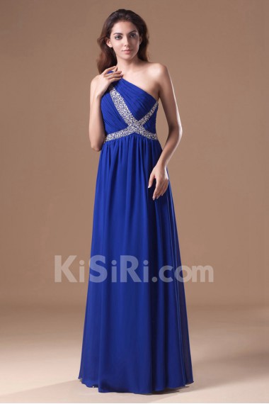 Chiffon Asymmetrical Column Dress with Embroidery