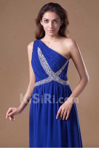 Chiffon Asymmetrical Column Dress with Embroidery