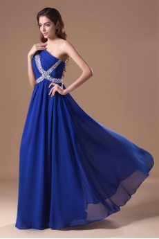 Chiffon Asymmetrical Column Dress with Embroidery