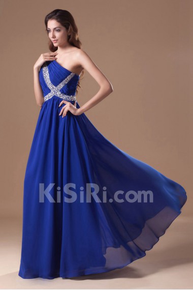 Chiffon Asymmetrical Column Dress with Embroidery