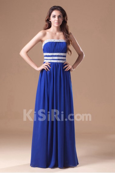 Chiffon Strapless Column Dress with Embroidery