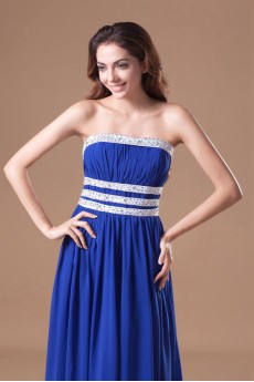 Chiffon Strapless Column Dress with Embroidery