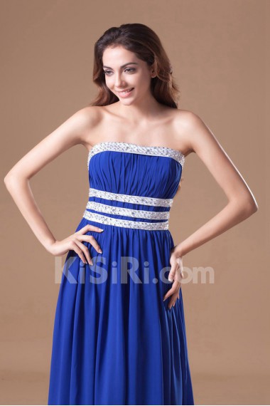 Chiffon Strapless Column Dress with Embroidery