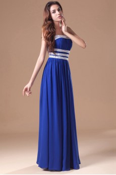 Chiffon Strapless Column Dress with Embroidery