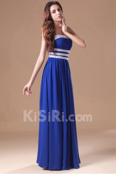 Chiffon Strapless Column Dress with Embroidery