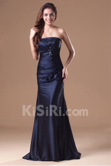 Satin Strapless Sheath Dress with Embroidery