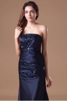 Satin Strapless Sheath Dress with Embroidery