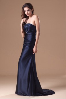 Satin Strapless Sheath Dress with Embroidery