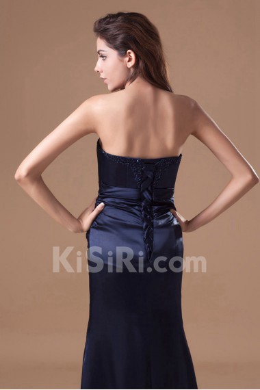 Satin Strapless Sheath Dress with Embroidery