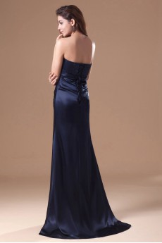 Satin Strapless Sheath Dress with Embroidery