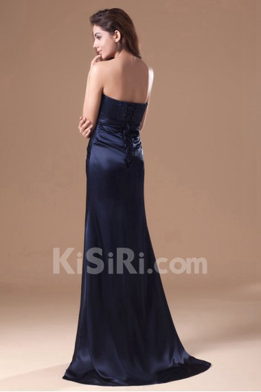 Satin Strapless Sheath Dress with Embroidery