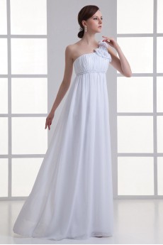 Chiffon One Shoulder Empire Gown with Hand-made Flowers