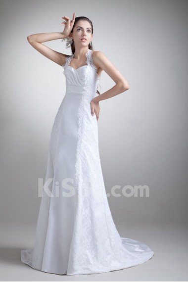 Satin Halter Empire Gown with Embroidery