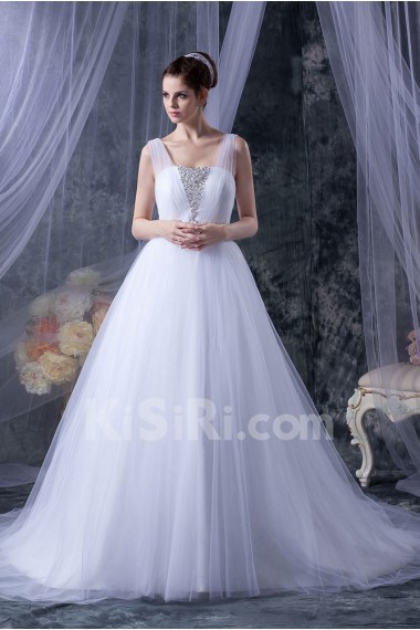 Tulle Square Neckline A-Line Dress with Embroidery