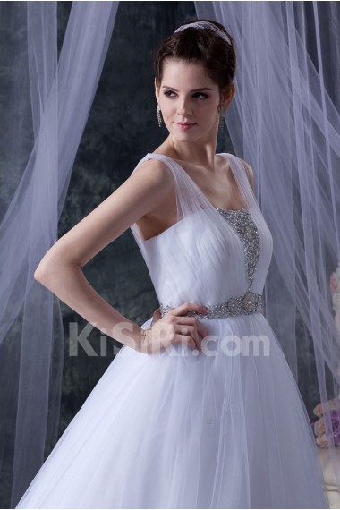 Tulle Square Neckline A-Line Dress with Embroidery