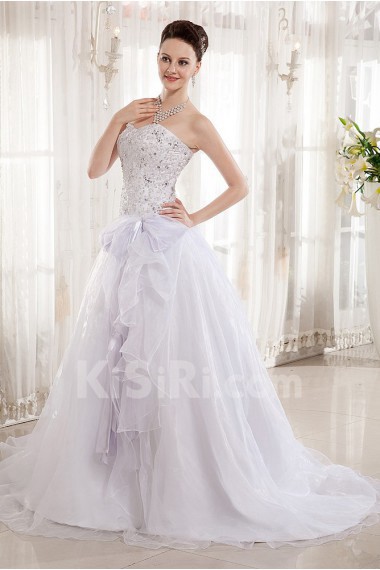 Organza and Charmeuse Sweetheart A-Line Dress with Embroidery