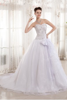 Organza and Charmeuse Sweetheart A-Line Dress with Embroidery