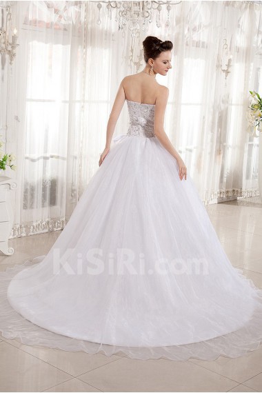 Organza and Charmeuse Sweetheart A-Line Dress with Embroidery