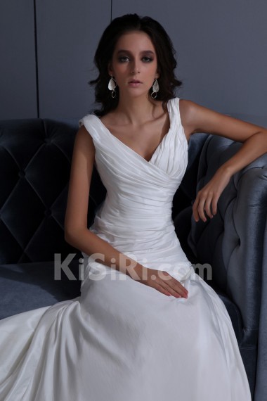 Taffeta V-Neckline A-Line Dress with Ruffle