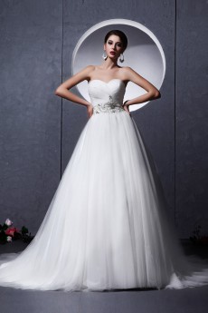 Tulle Sweetheart A-Line Dress with Ruffle Beaded