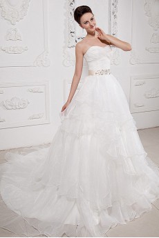 Taffeta and Organza Sweetheart A-Line Dress with Pleat Beaded